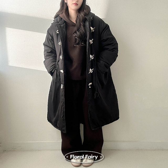 フードトグルボタンオーバーサイズロングショールカラーダウン