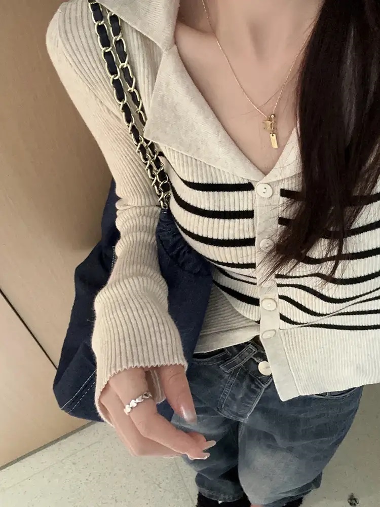 2TYPEリブカラーセミクロップドカーディガン | 詳細画像4