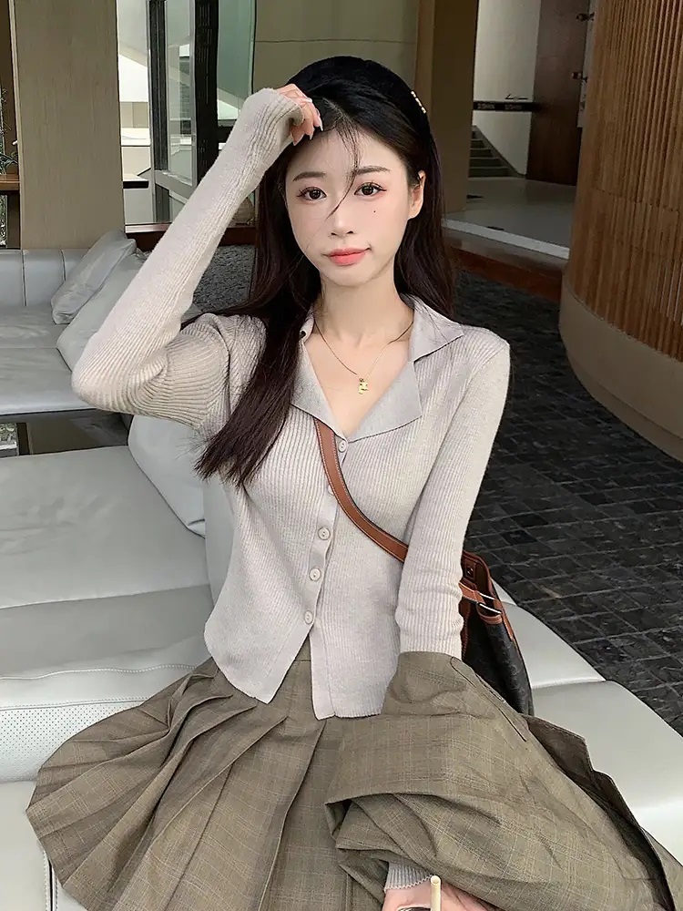 2TYPEリブカラーセミクロップドカーディガン | 詳細画像6