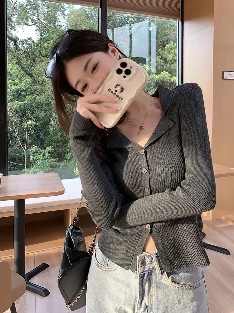 2TYPEリブカラーセミクロップドカーディガン | 詳細画像12