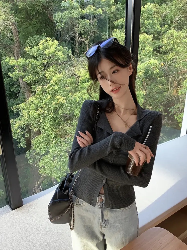 2TYPEリブカラーセミクロップドカーディガン | 詳細画像13