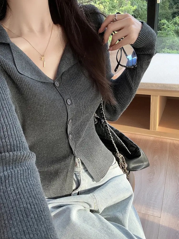 2TYPEリブカラーセミクロップドカーディガン | 詳細画像14