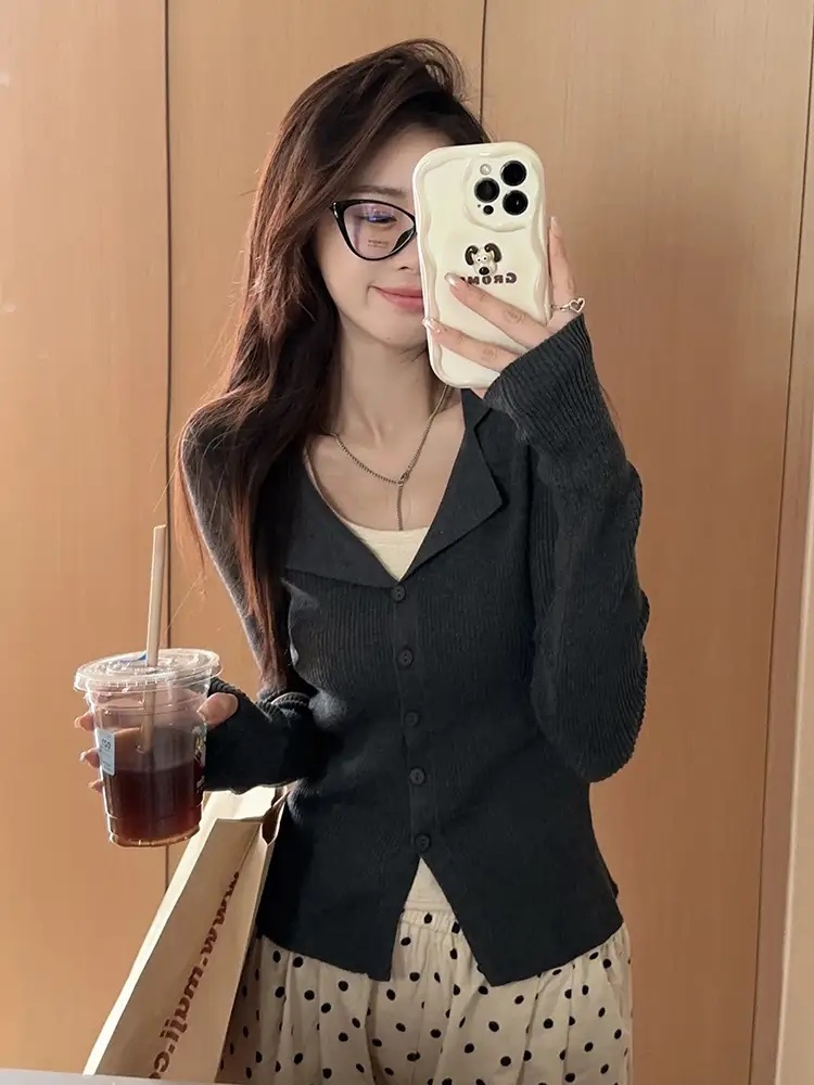 2TYPEリブカラーセミクロップドカーディガン | 詳細画像15