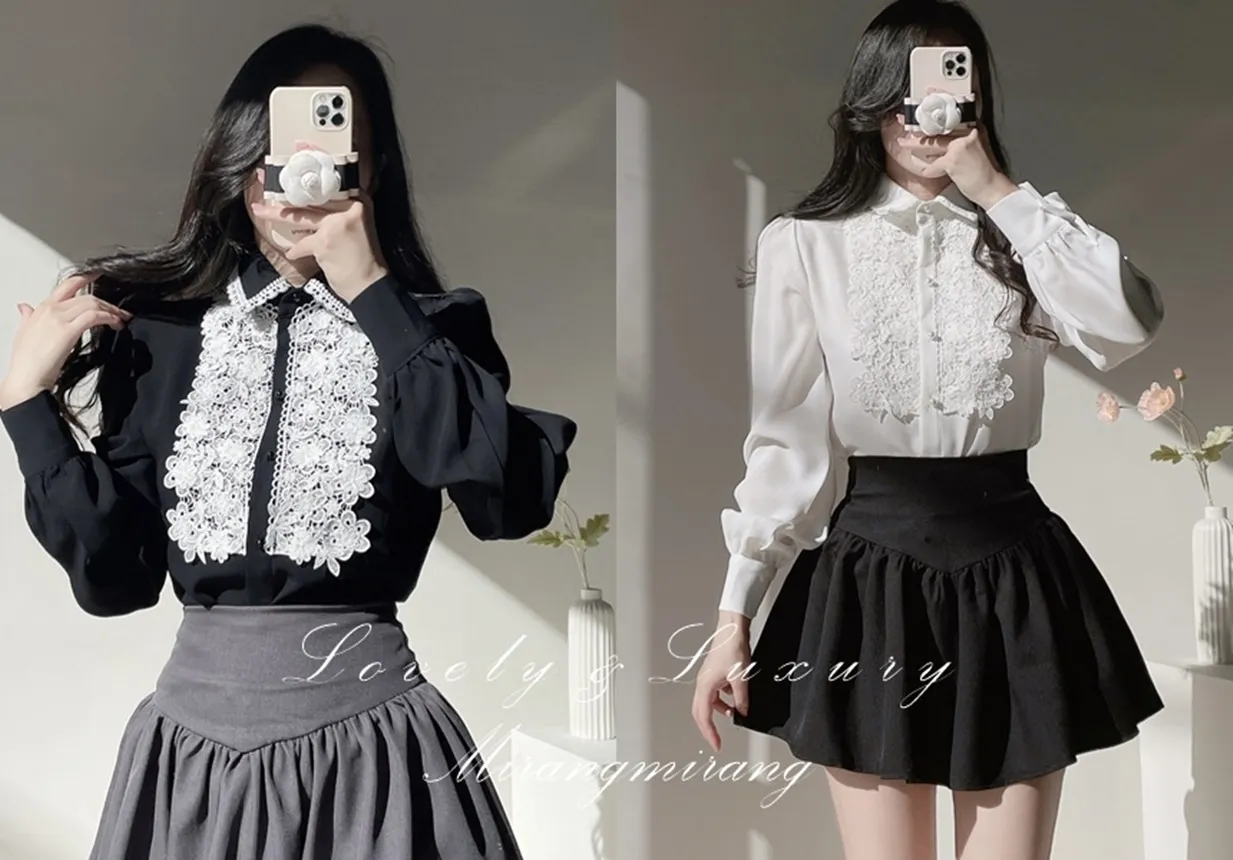 カラーパフスリーブレースブラウス | mirangmirang | 詳細画像1