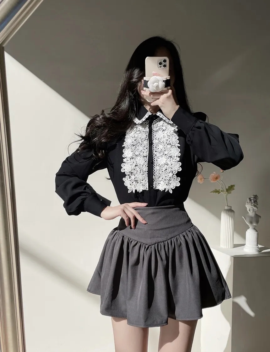 カラーパフスリーブレースブラウス | mirangmirang | 詳細画像5