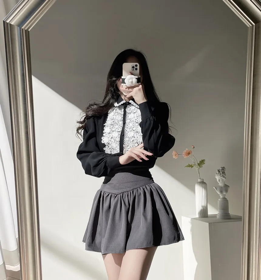 カラーパフスリーブレースブラウス | mirangmirang | 詳細画像6