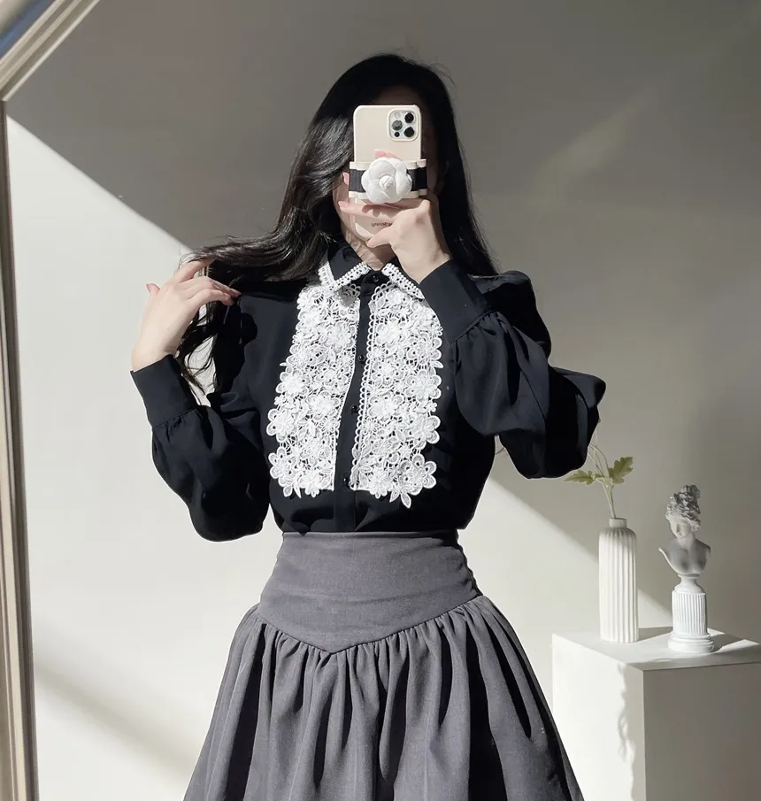 カラーパフスリーブレースブラウス | mirangmirang | 詳細画像7