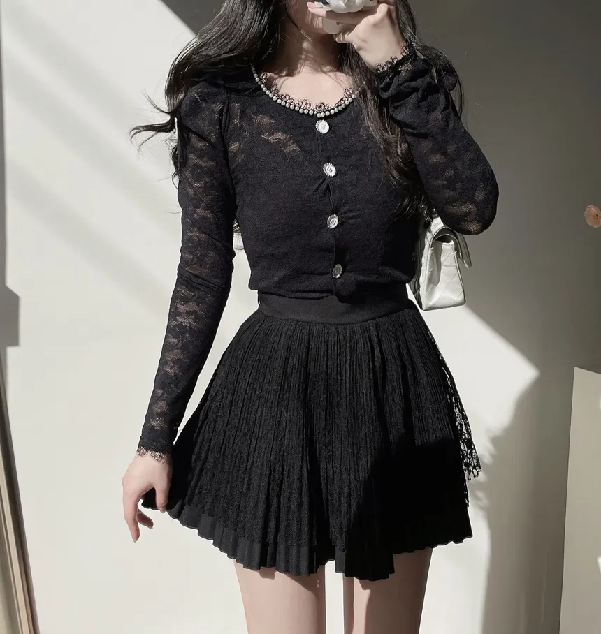 エコパールラウンドネックボタンレース花柄ブラウス | mirangmirang | 詳細画像16