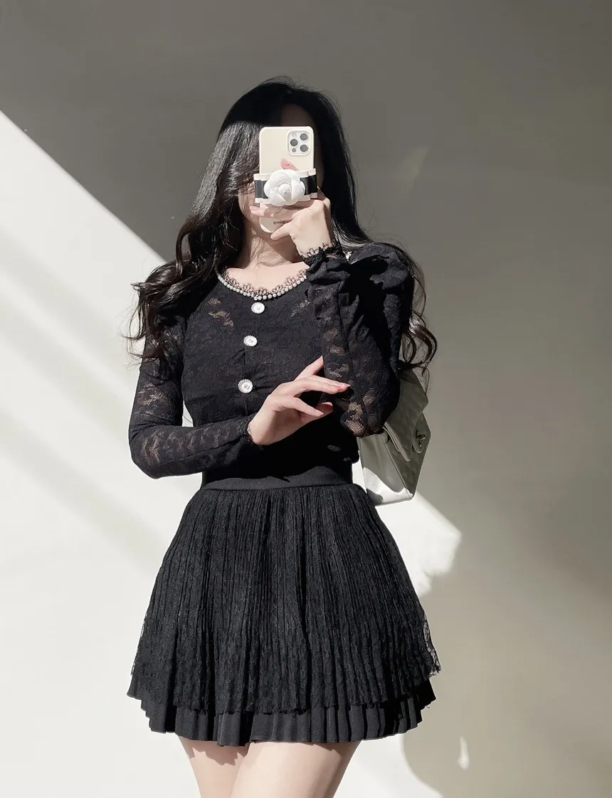 エコパールラウンドネックボタンレース花柄ブラウス | mirangmirang | 詳細画像17