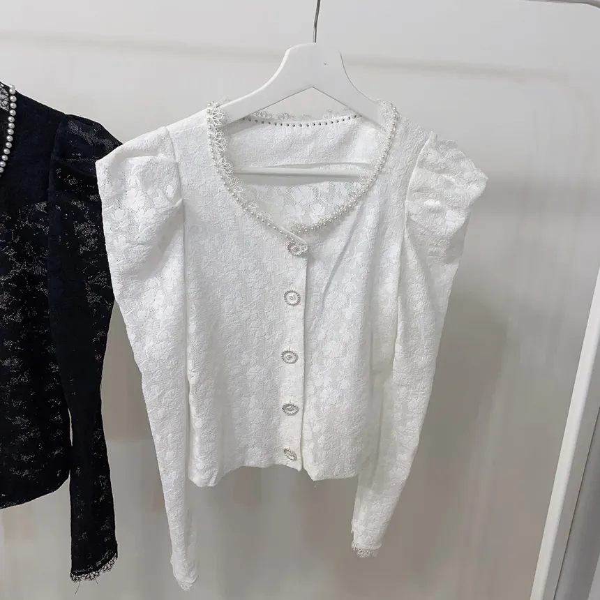 エコパールラウンドネックボタンレース花柄ブラウス | mirangmirang | 詳細画像20