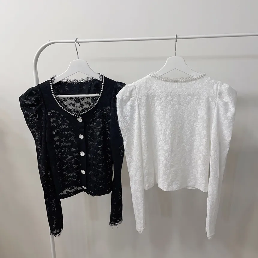 エコパールラウンドネックボタンレース花柄ブラウス | mirangmirang | 詳細画像22