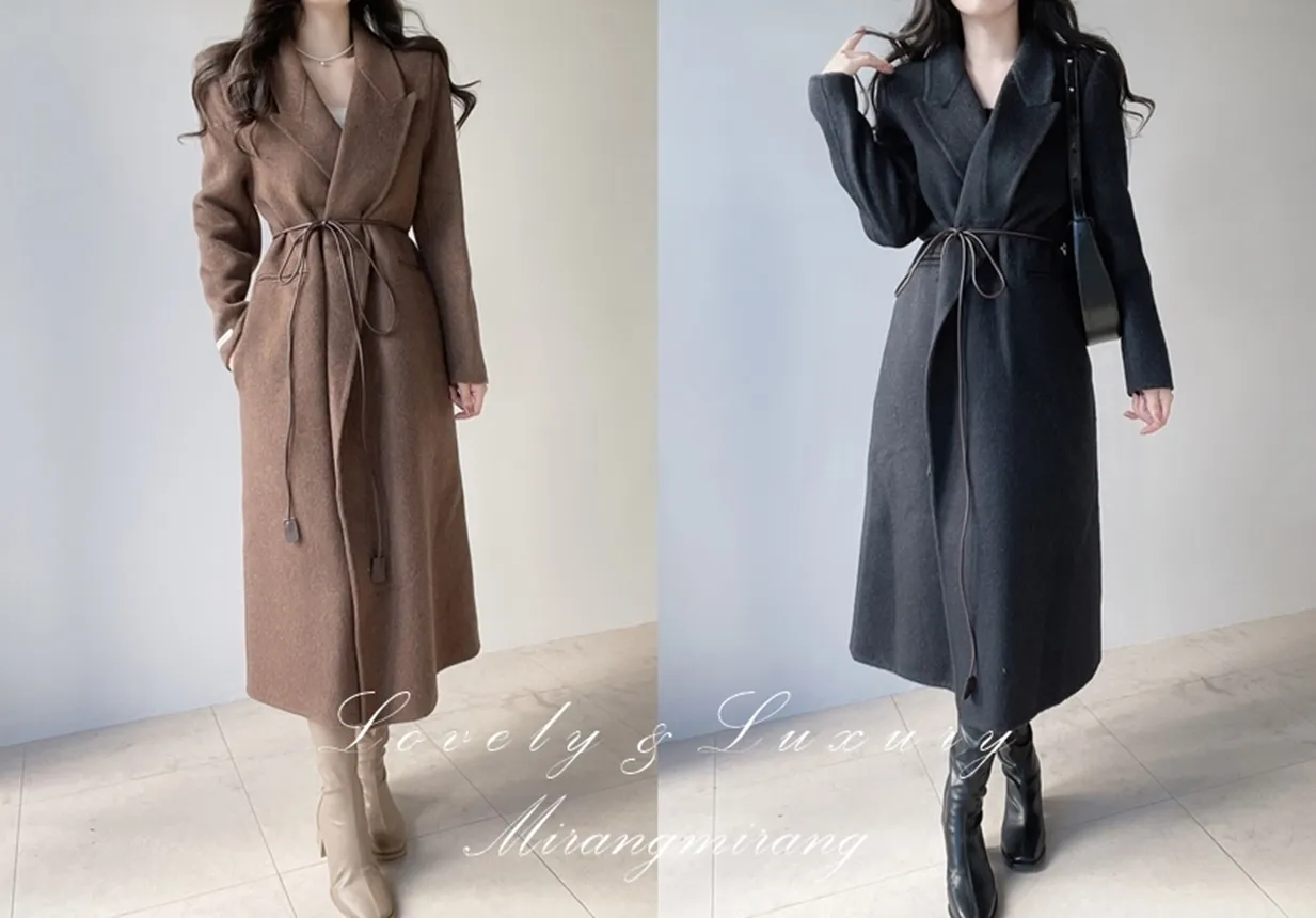 ストラップ付ウール混ロングカラーコート | mirangmirang | 詳細画像1