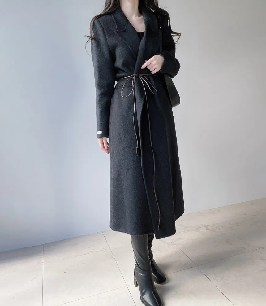 ストラップ付ウール混ロングカラーコート | mirangmirang | 詳細画像15