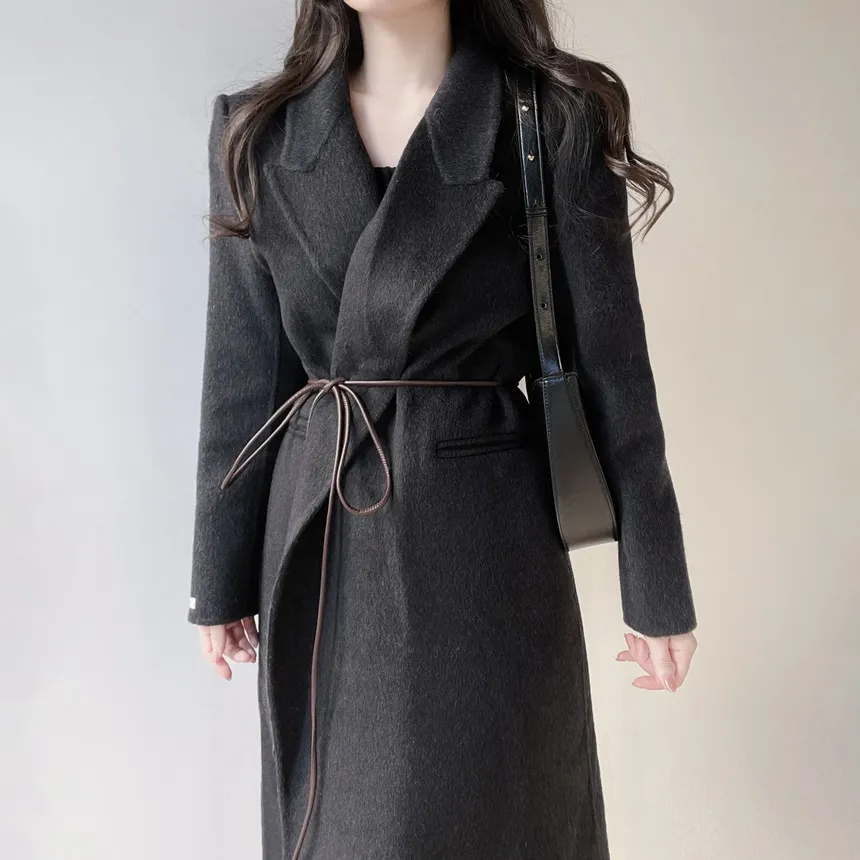 ストラップ付ウール混ロングカラーコート | mirangmirang | 詳細画像18