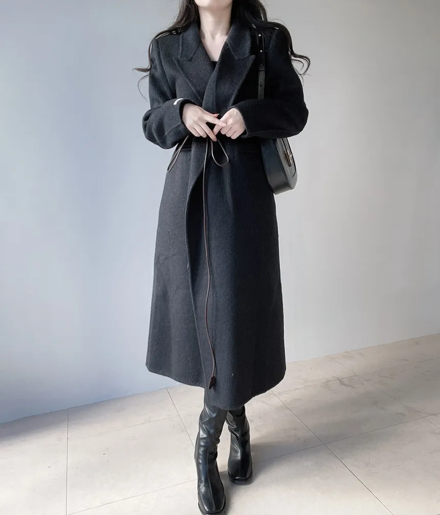 ストラップ付ウール混ロングカラーコート | mirangmirang | 詳細画像19