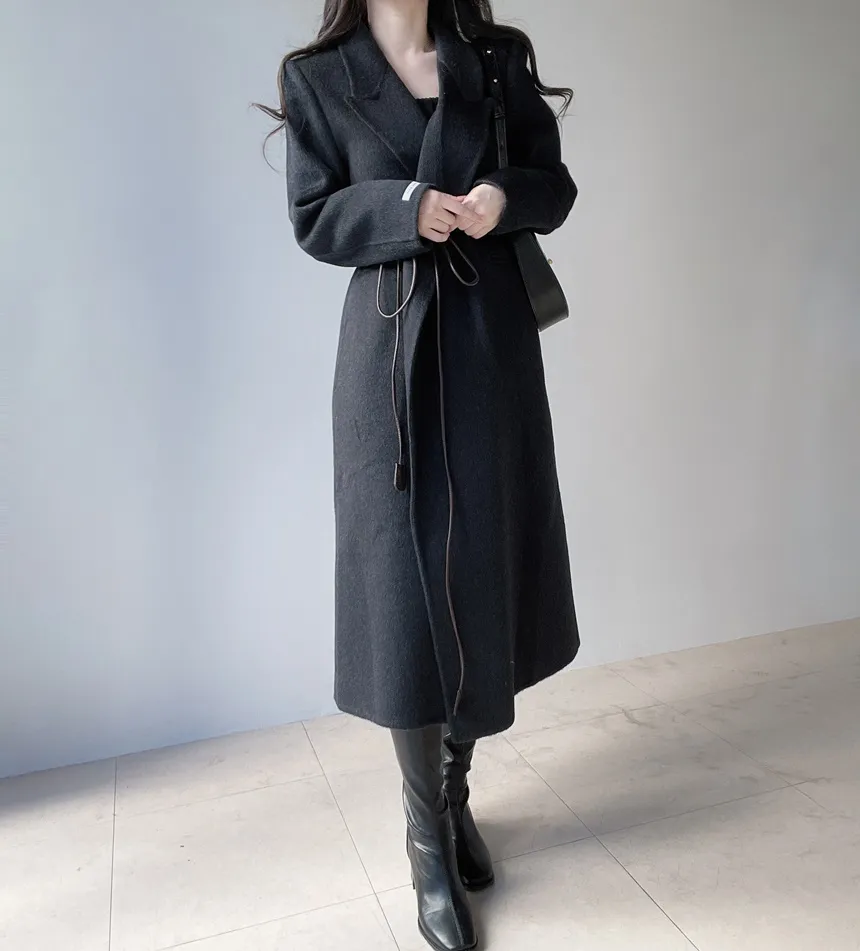 ストラップ付ウール混ロングカラーコート | mirangmirang | 詳細画像21