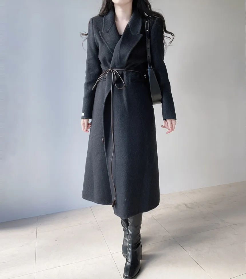 ストラップ付ウール混ロングカラーコート | mirangmirang | 詳細画像22