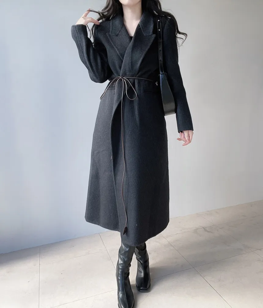 ストラップ付ウール混ロングカラーコート | mirangmirang | 詳細画像23