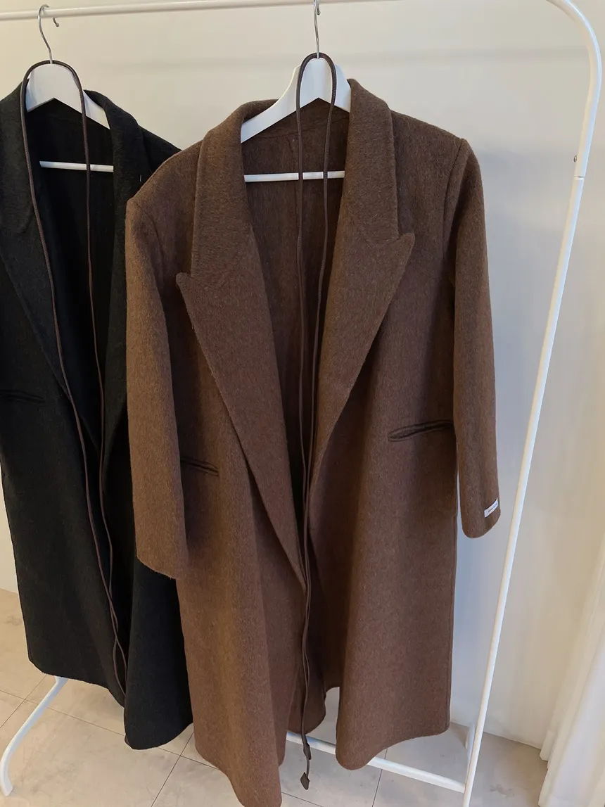 ストラップ付ウール混ロングカラーコート | mirangmirang | 詳細画像25