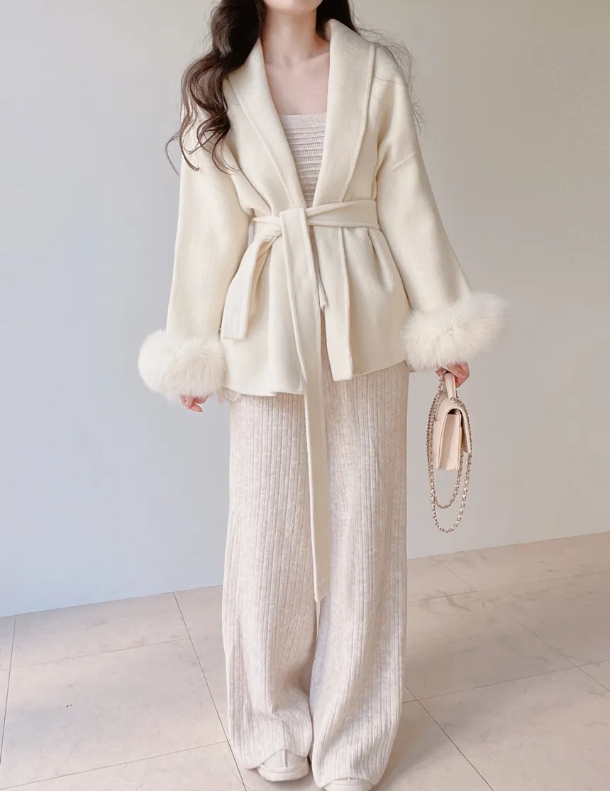 ストラップ付ウール混エコファーショートコート | mirangmirang | 詳細画像4