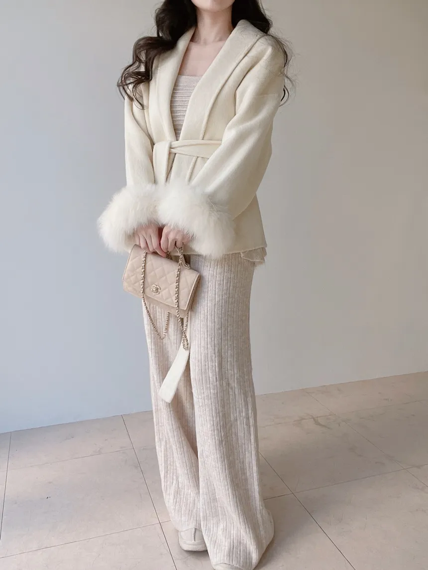 ストラップ付ウール混エコファーショートコート | mirangmirang | 詳細画像6