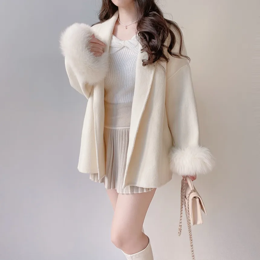 ストラップ付ウール混エコファーショートコート | mirangmirang | 詳細画像9