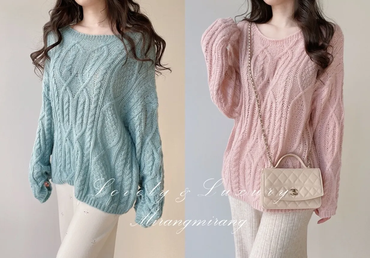 ウール混ケーブルボートネックルーズニット | mirangmirang | 詳細画像1