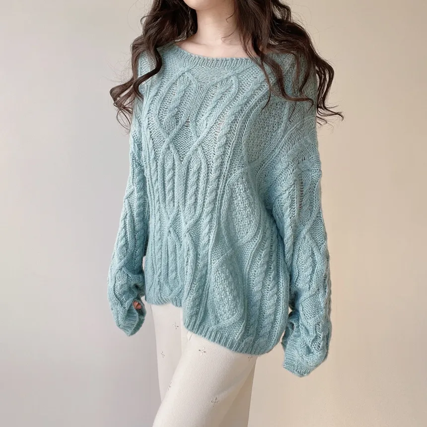 ウール混ケーブルボートネックルーズニット | mirangmirang | 詳細画像2