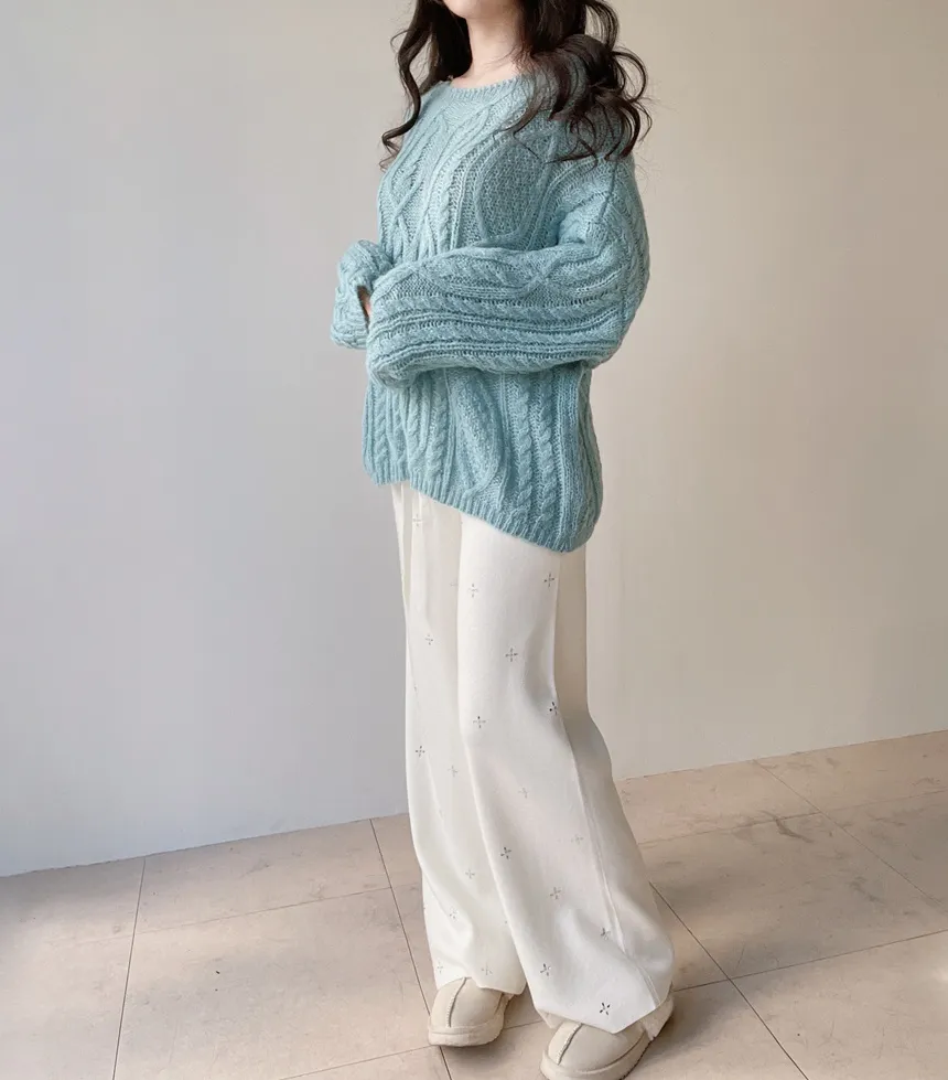 ウール混ケーブルボートネックルーズニット | mirangmirang | 詳細画像6