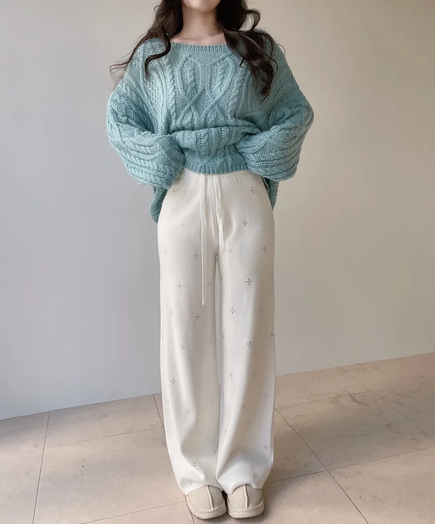 ウール混ケーブルボートネックルーズニット | mirangmirang | 詳細画像8