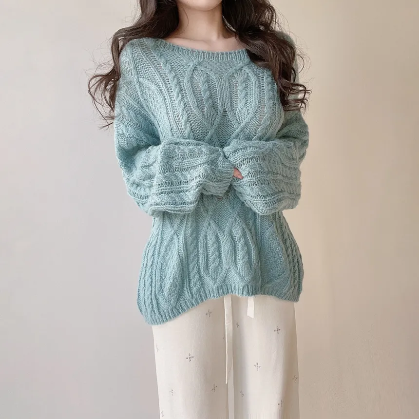 ウール混ケーブルボートネックルーズニット | mirangmirang | 詳細画像10