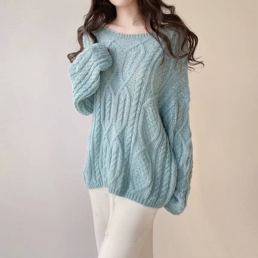 ウール混ケーブルボートネックルーズニット | mirangmirang | 詳細画像11