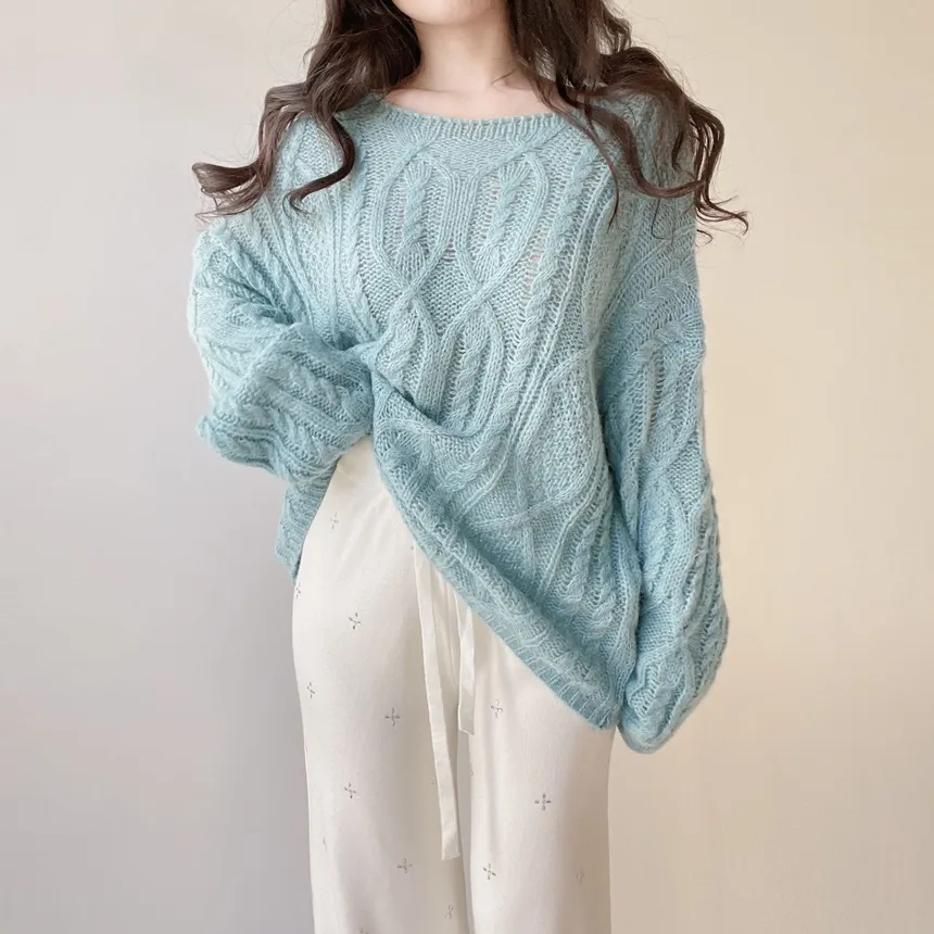 ウール混ケーブルボートネックルーズニット | mirangmirang | 詳細画像12