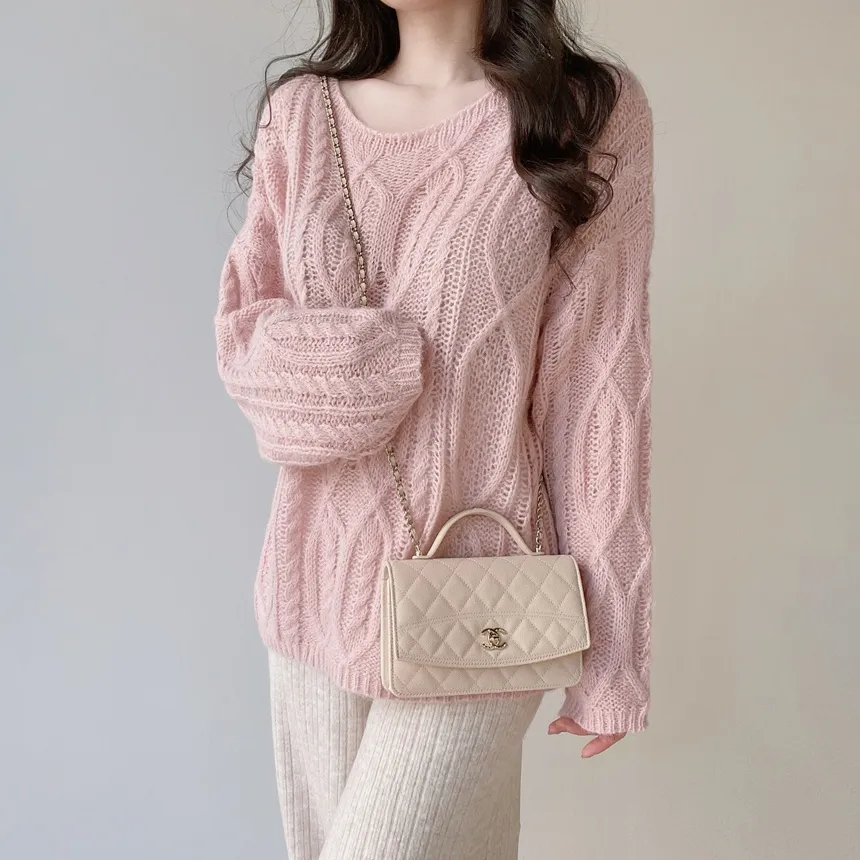 ウール混ケーブルボートネックルーズニット | mirangmirang | 詳細画像14