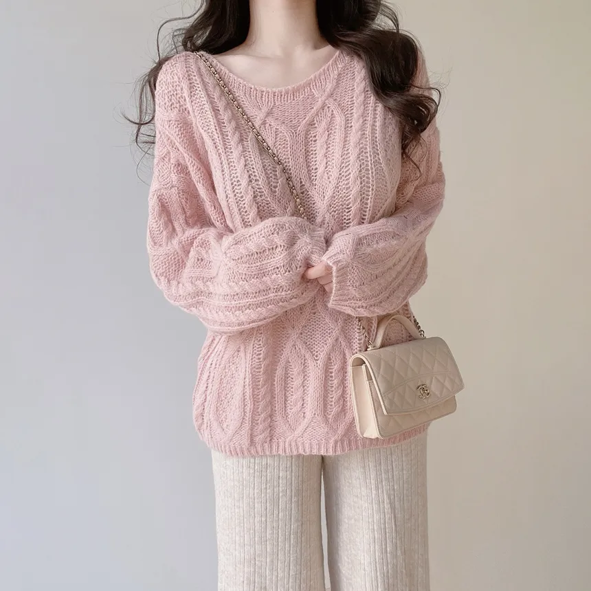 ウール混ケーブルボートネックルーズニット | mirangmirang | 詳細画像15