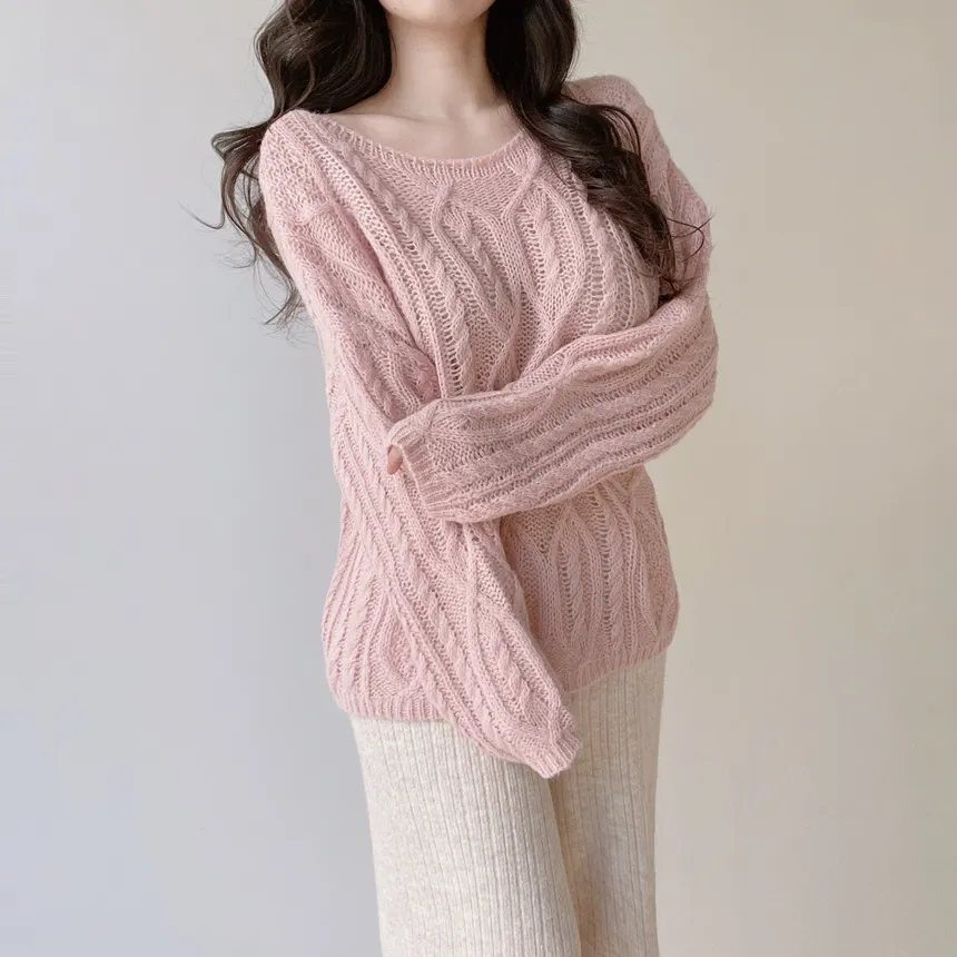 ウール混ケーブルボートネックルーズニット | mirangmirang | 詳細画像16