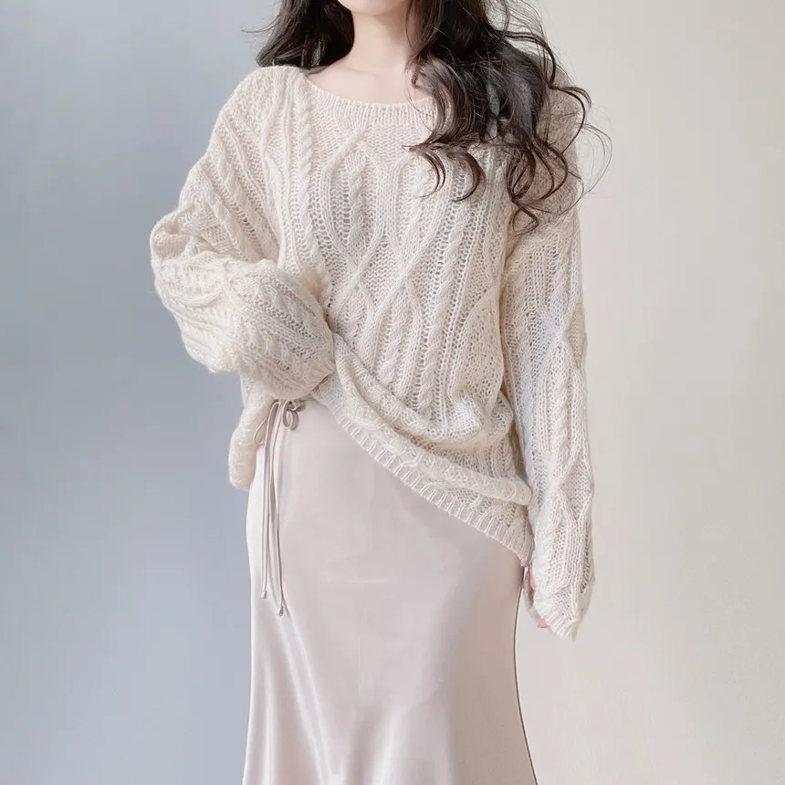 ウール混ケーブルボートネックルーズニット | mirangmirang | 詳細画像17