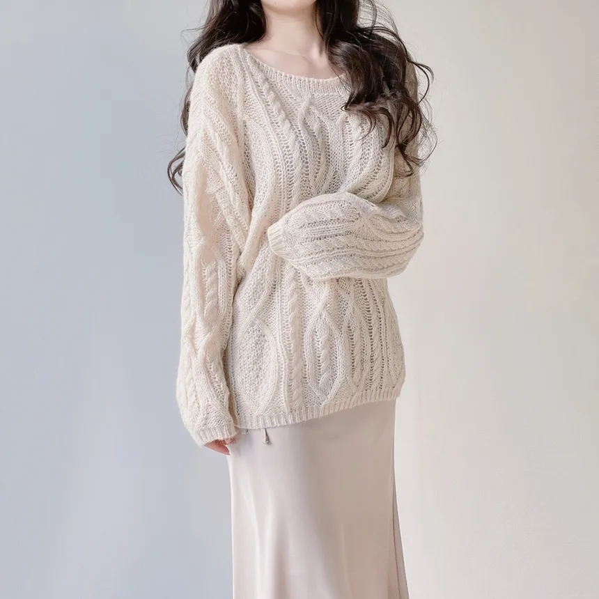 ウール混ケーブルボートネックルーズニット | mirangmirang | 詳細画像18