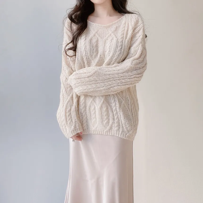 ウール混ケーブルボートネックルーズニット | mirangmirang | 詳細画像19