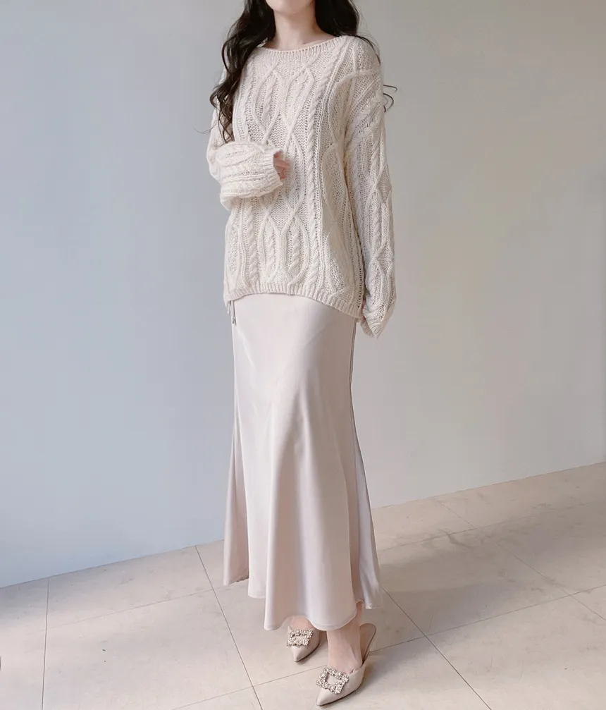 ウール混ケーブルボートネックルーズニット | mirangmirang | 詳細画像20