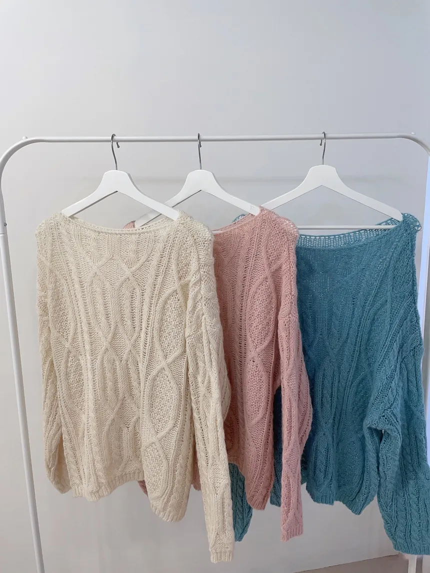 ウール混ケーブルボートネックルーズニット | mirangmirang | 詳細画像24