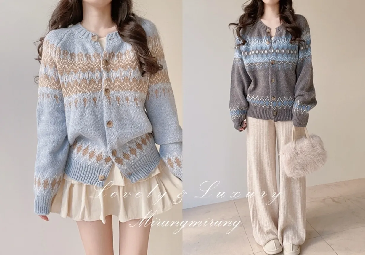 ラウンドネックノルディックカーディガン | mirangmirang | 詳細画像1