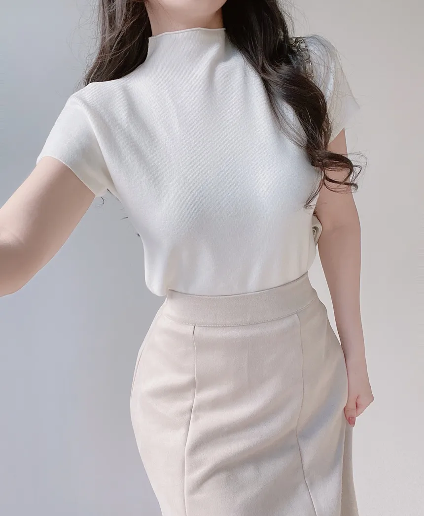 ハーフネック半袖シンプル無地ニット | mirangmirang | 詳細画像14