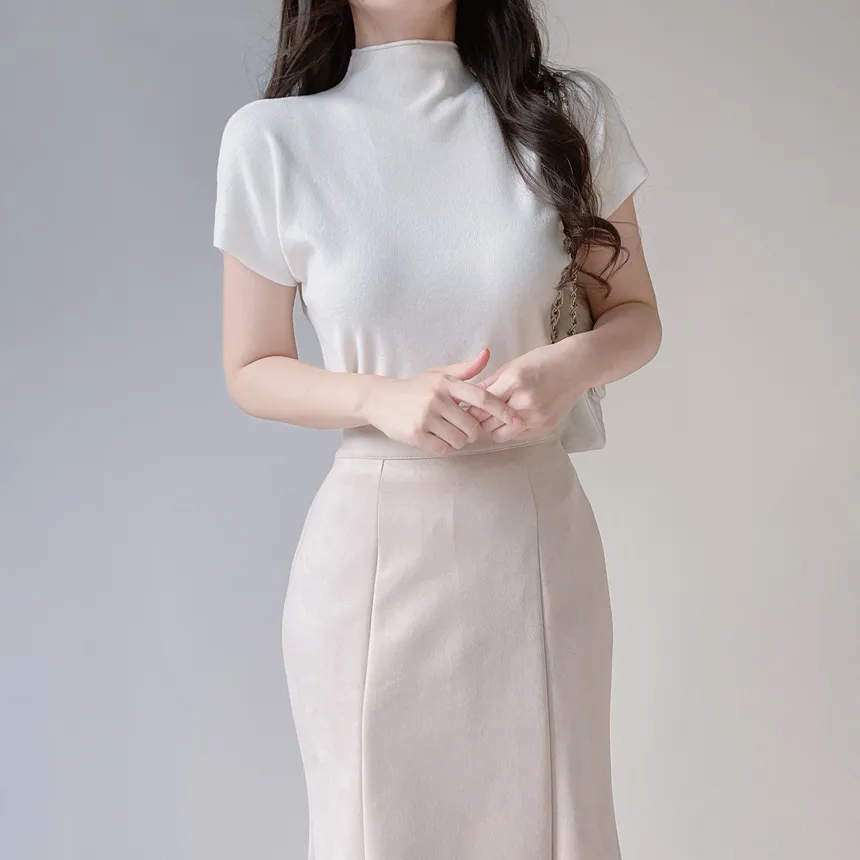 ハーフネック半袖シンプル無地ニット | mirangmirang | 詳細画像16