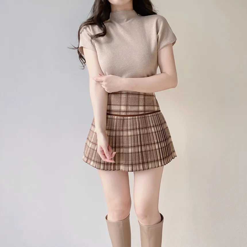 ハーフネック半袖シンプル無地ニット | mirangmirang | 詳細画像24