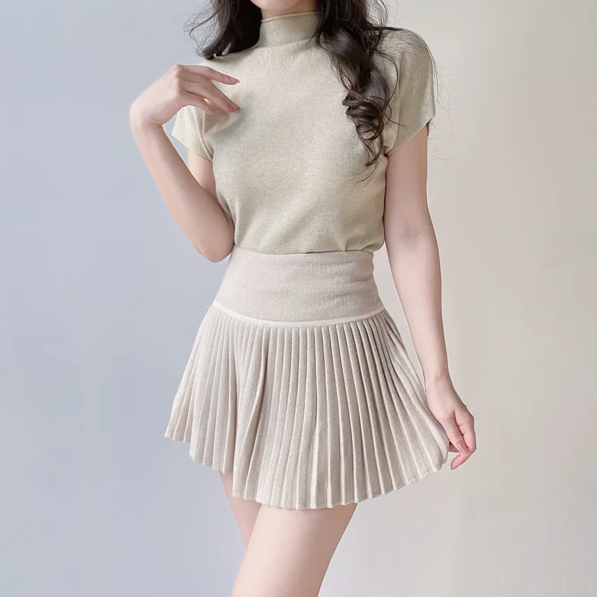 ハーフネック半袖シンプル無地ニット | mirangmirang | 詳細画像35