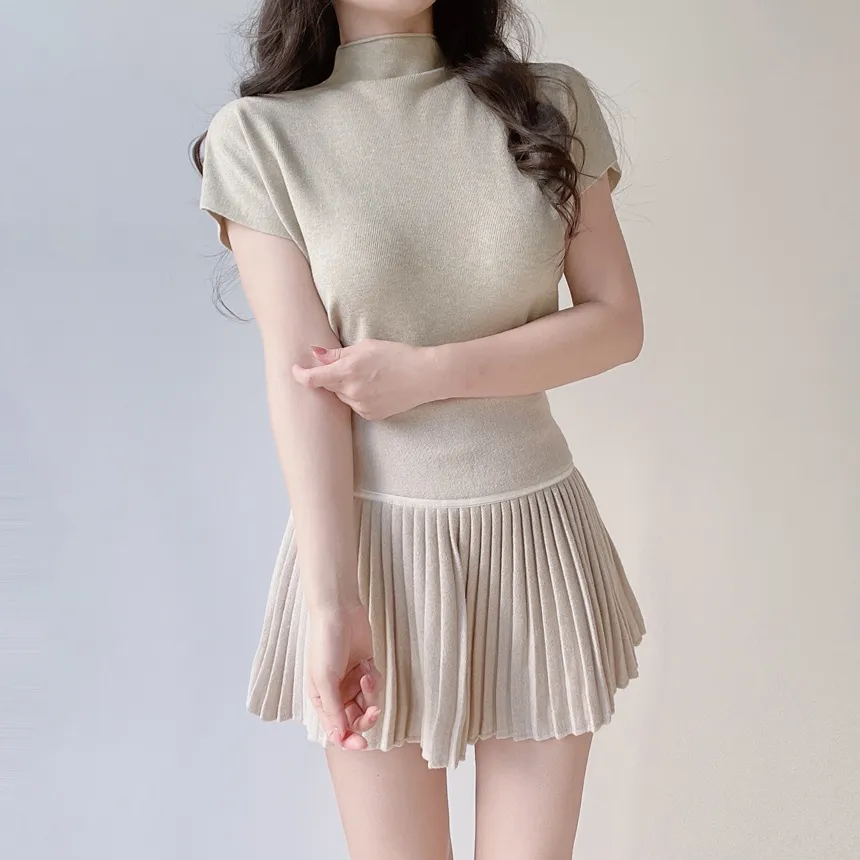 ハーフネック半袖シンプル無地ニット | mirangmirang | 詳細画像37