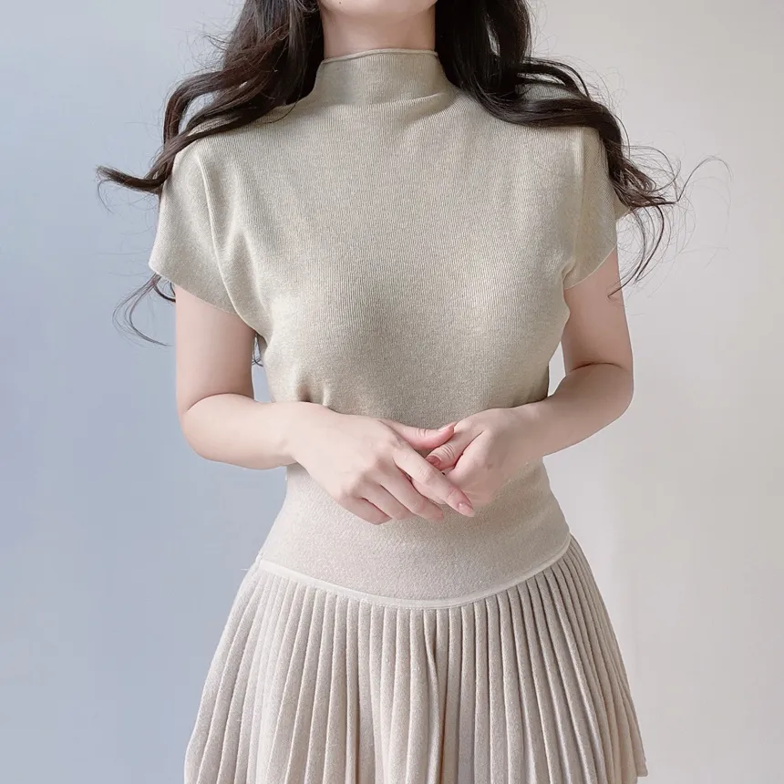 ハーフネック半袖シンプル無地ニット | mirangmirang | 詳細画像38