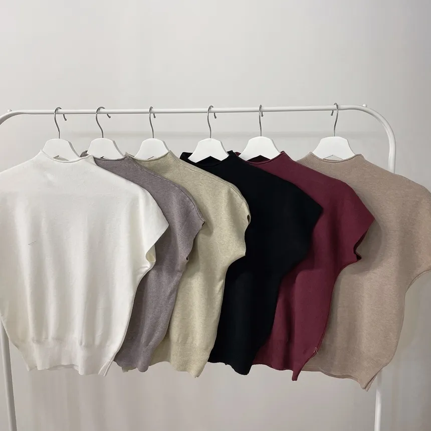 ハーフネック半袖シンプル無地ニット | mirangmirang | 詳細画像47