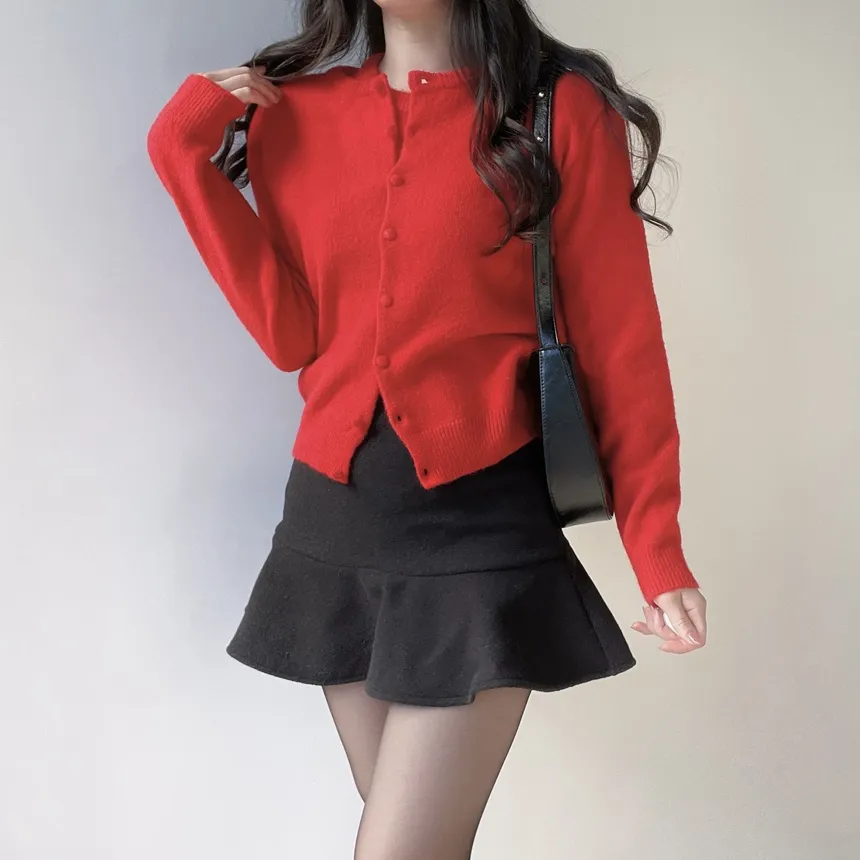 メルトンタッチラウンドネックベーシックシンプルカーディガン | mirangmirang | 詳細画像5